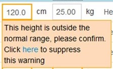 NCMP data warning sign saying the height is outside the normal range