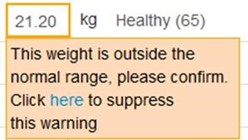 NCMP data warning saying the BMI is outside the normal range.