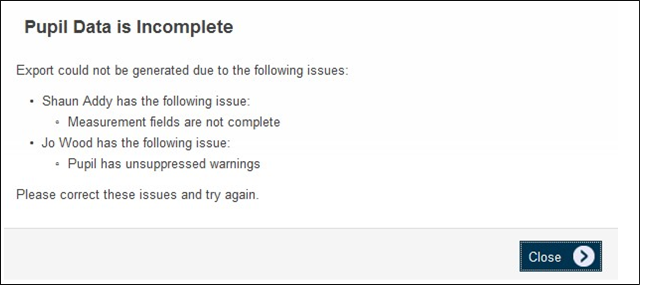 NCMP pupil data is incomplete screen.