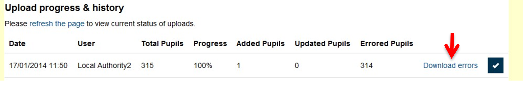 NCMP upload progress and history screen