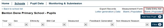 populated data entry aid screen