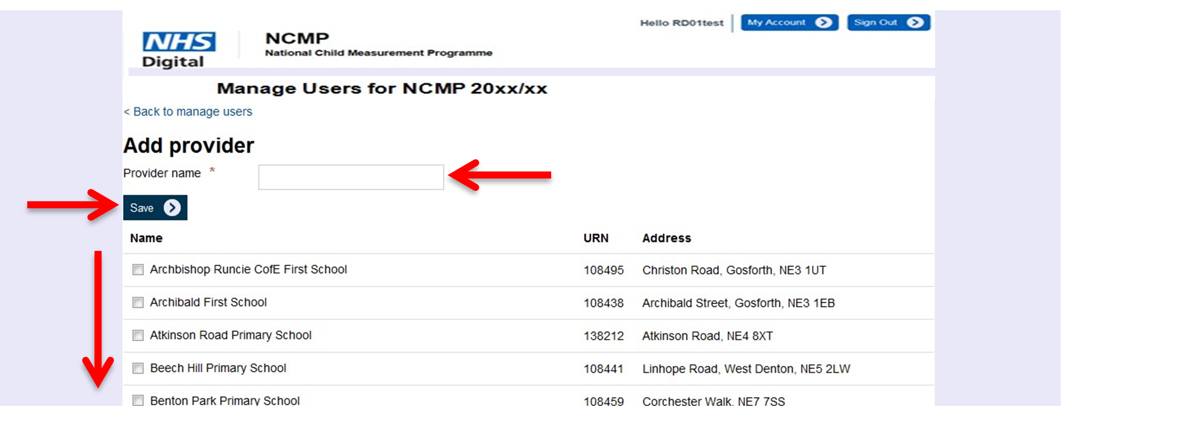 NCMP add provider with provider name highlighted.