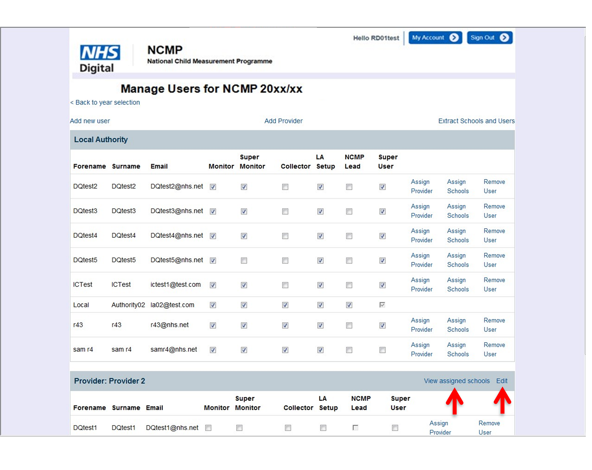 NCMP manage users screen.