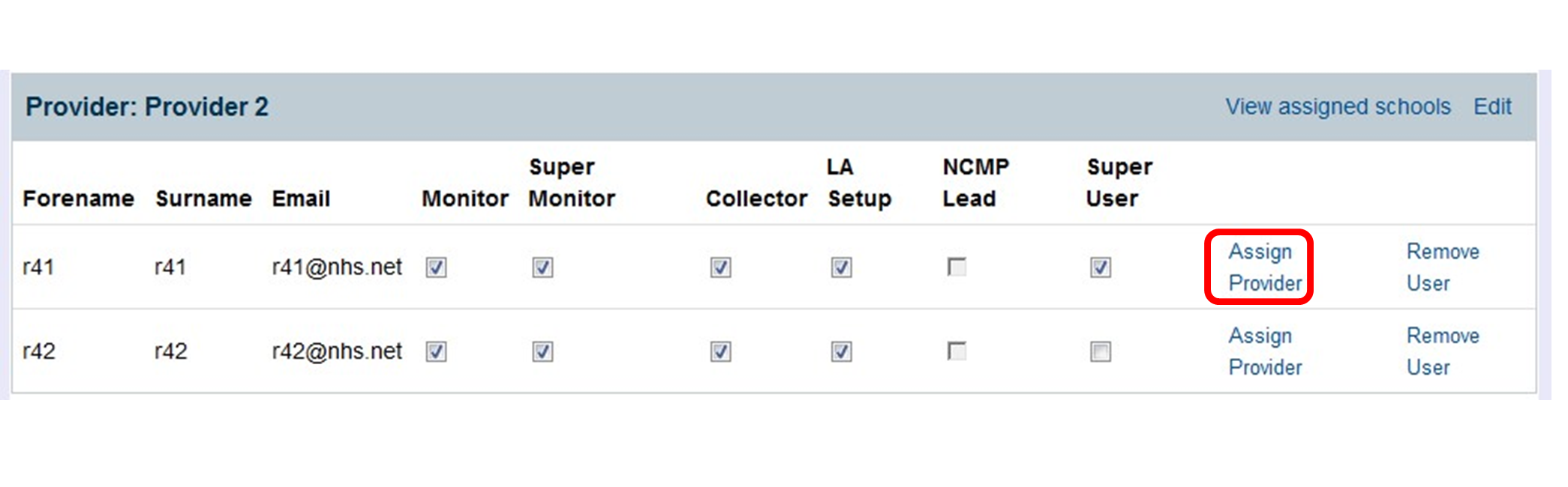 NCMP assign provider screen.