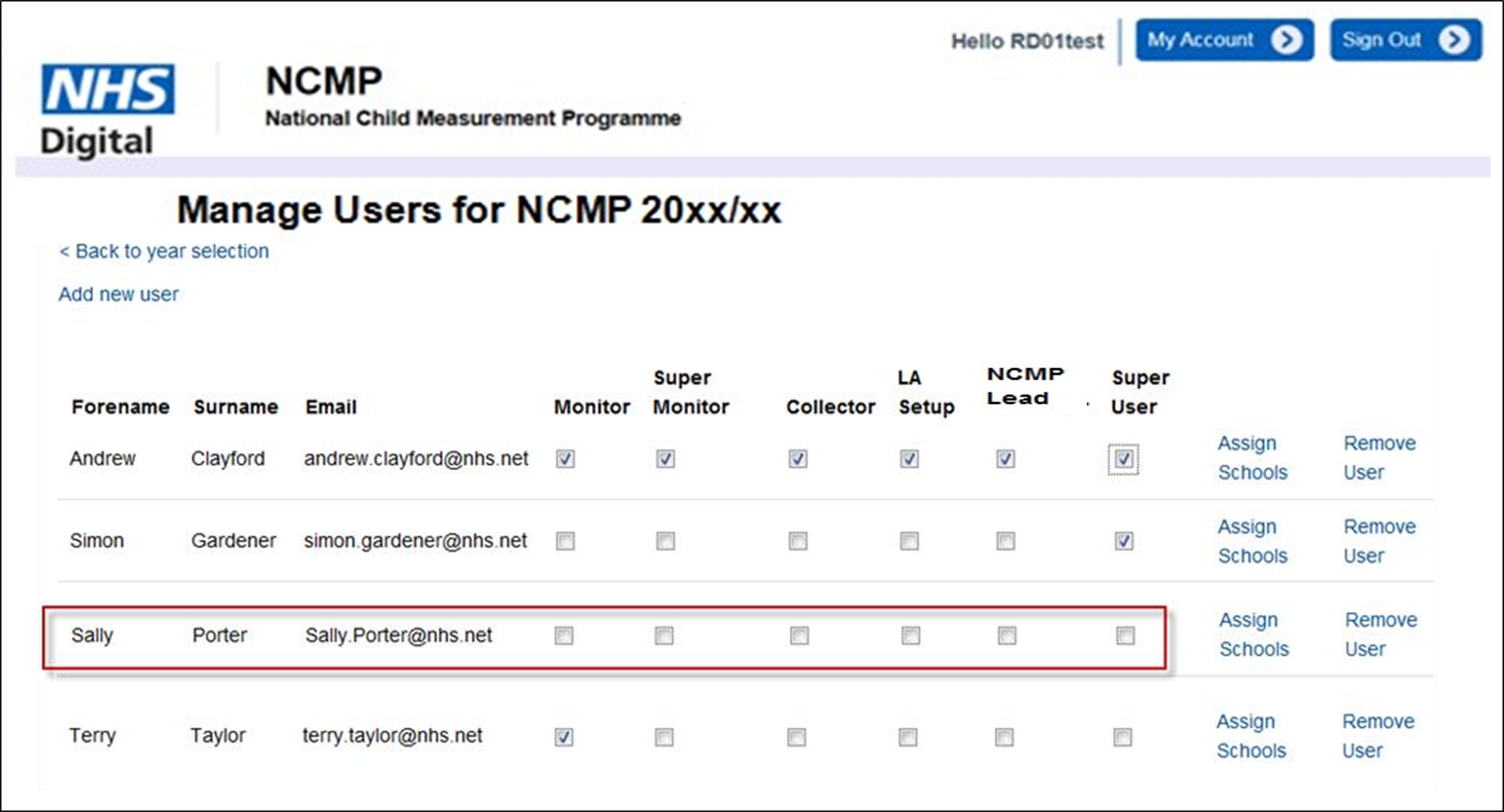 NCMP manage users screen