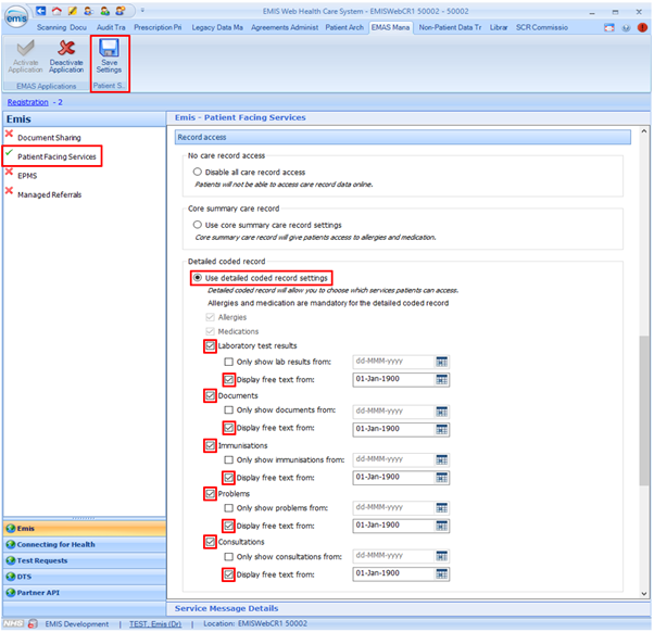 Patient facing services save settings
