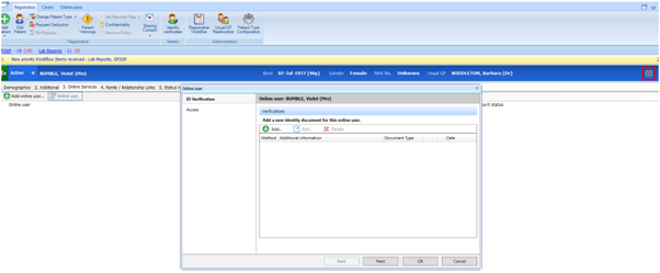 Online user dialog box