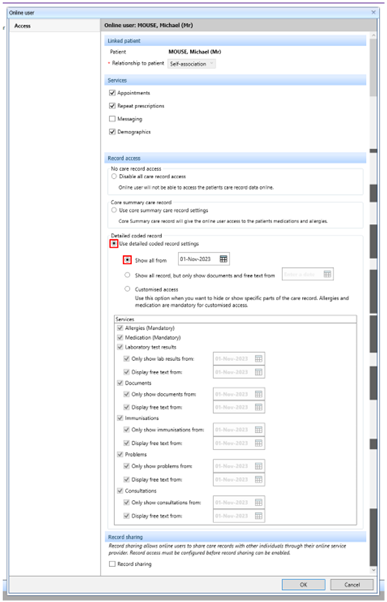 Record access section show all from option