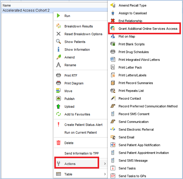 Accelerated Access: Cohort 2’ screen with Grant Additional Online Services Access  highlighted