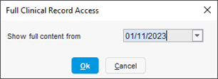 Full clinical record accecss window