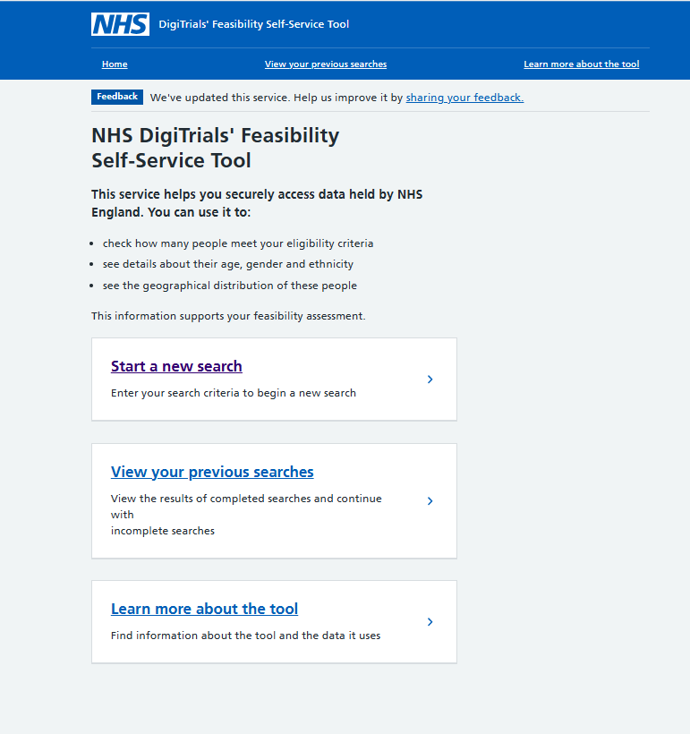 Feasibility Self-Service tool