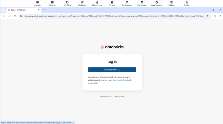 Databricks login screen