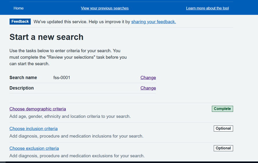 Choose inclusion criteria