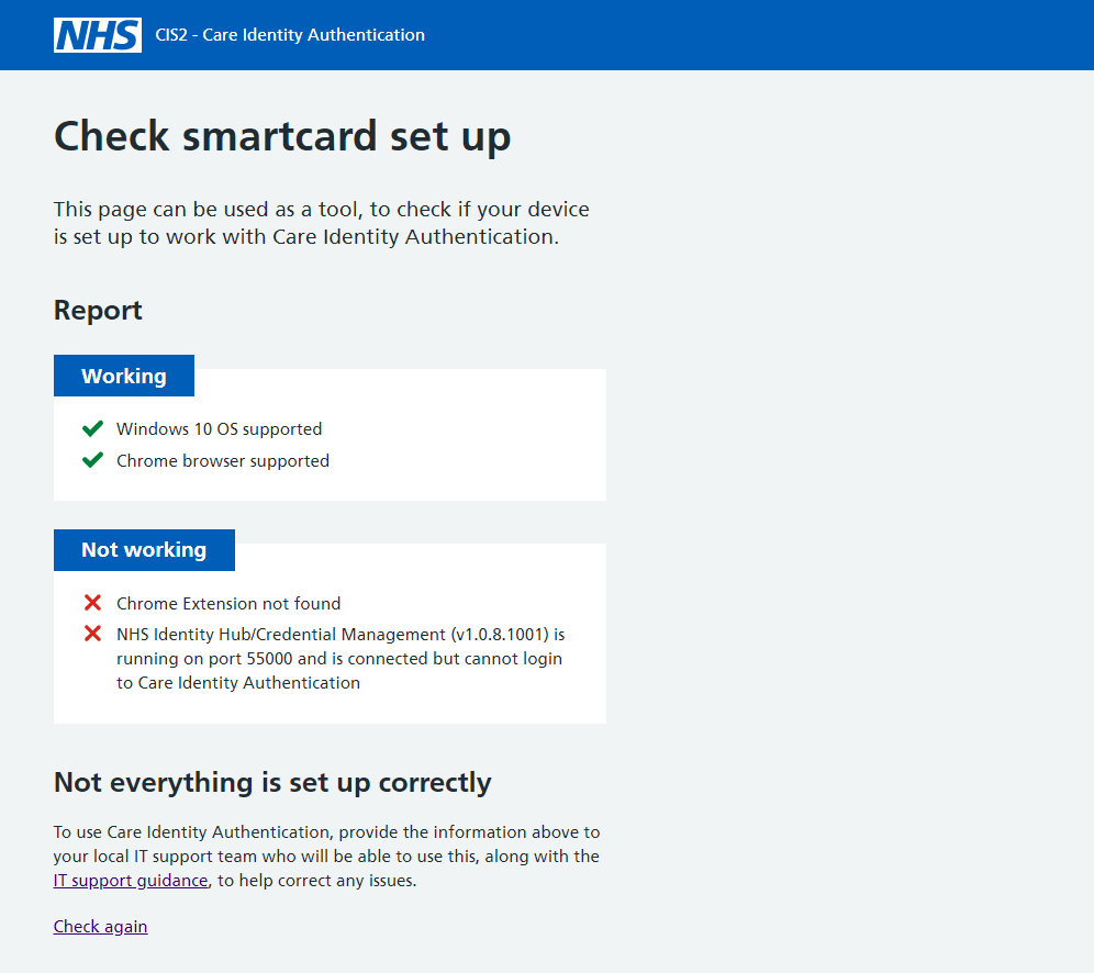 Smartcard checker screenshot showing error report