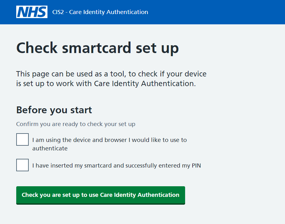 Smartcard checker screenshot showing valid combination of operating system and browser