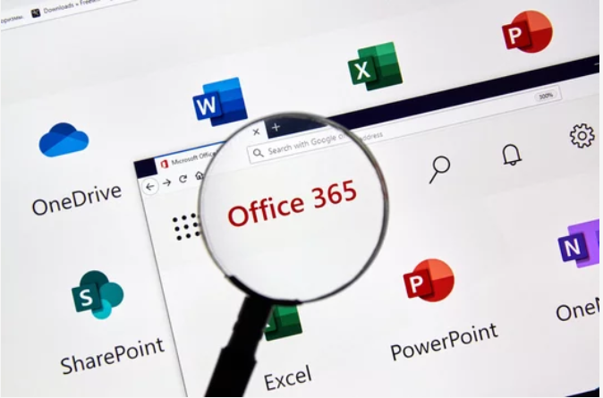 Screenshot showing various Microsoft Office 365 tools such as OneDrive, SharePoint, Word and Excel.