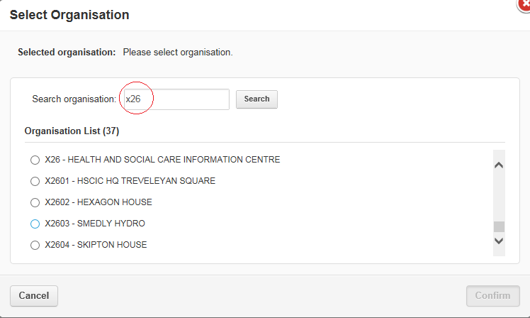 EPR - search organisation field