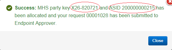 EPR - submit request success message