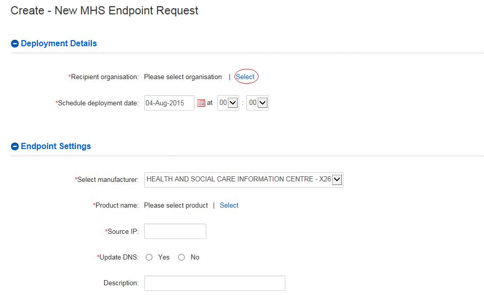 EPR,  - create new MHS endpoint request