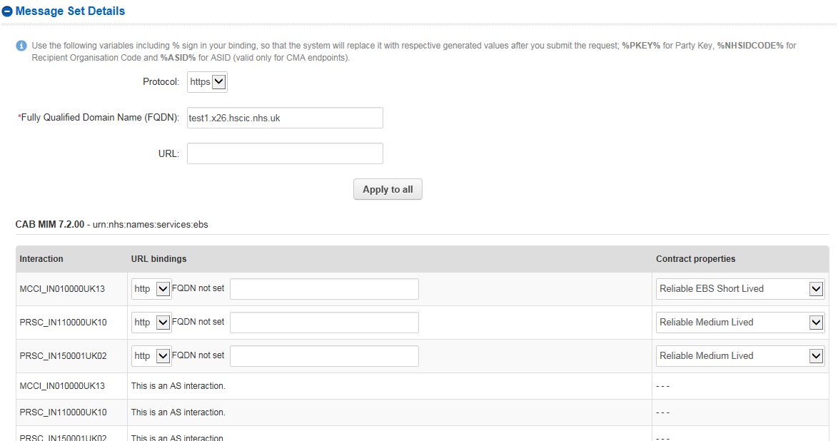 EPR message set details - enter FQDN