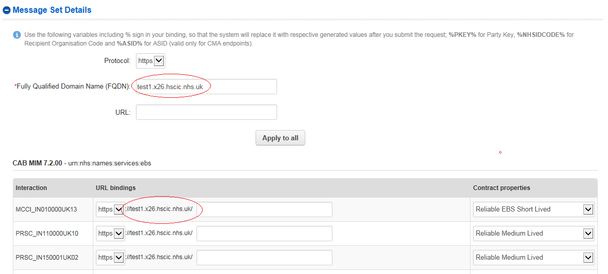 EPR message set details - Apply to all button