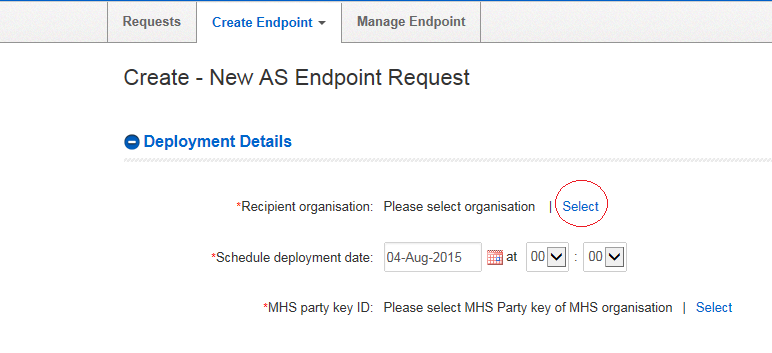 EPR deployment details - Select for recipient organisation