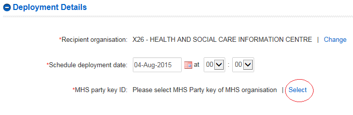 EPR deployment details - associate the required party key