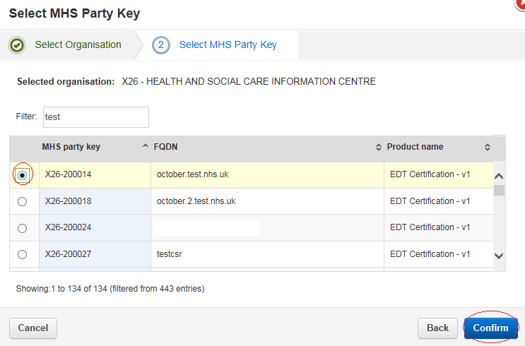 EPR - select MHS party key