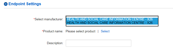 EPR endpoint settings - Select manufacturer drop down list