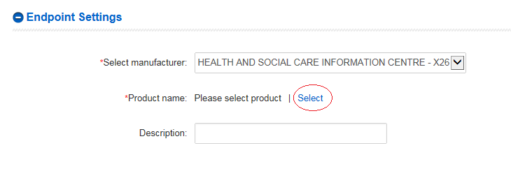 EPR endpoint settings - click Select