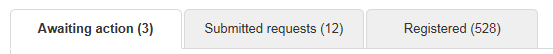 EPR - awaiting action, submitted requests and registered lists
