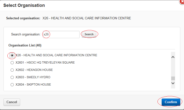 EPR - search organisation field