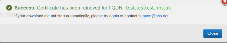 EPR retrieve certificate success message