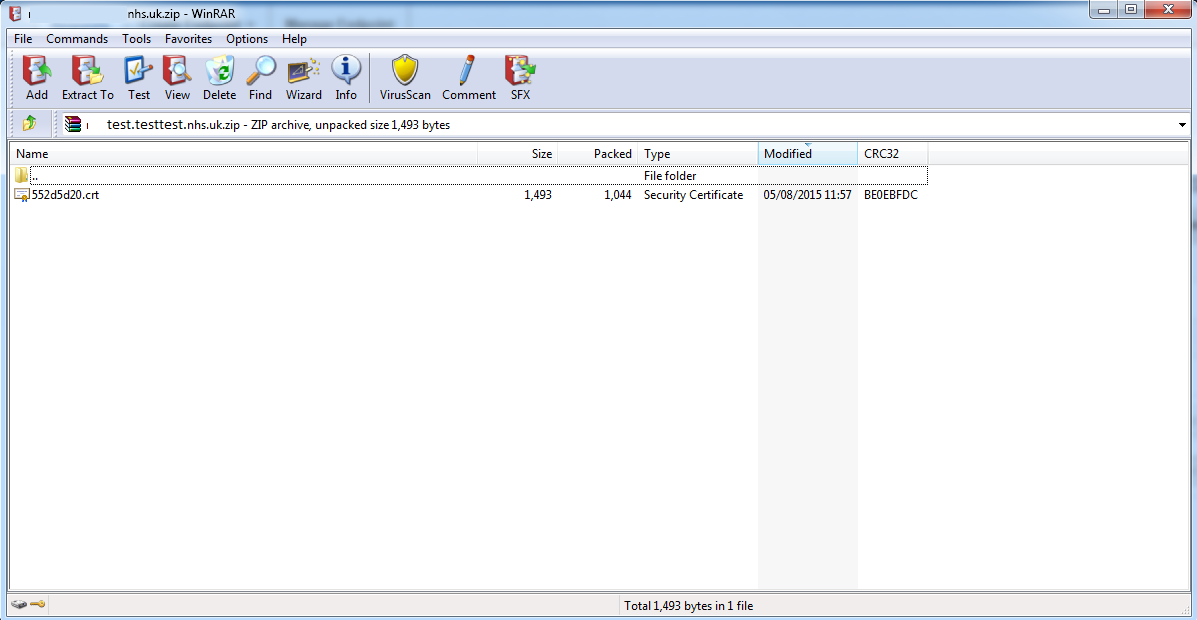 End point certificate saved as a .crt file within the zip file