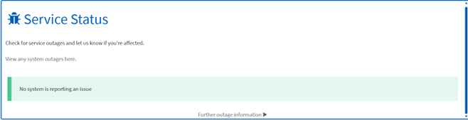 Service Status tile on the homepage of the Customer Support Portal