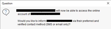 A pop-up box called Question used to inform the patient about proxy access being set up in TPP SystmOne.