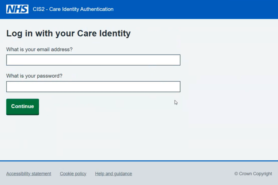 Screenshot of a page asking the user to enter their email address and password