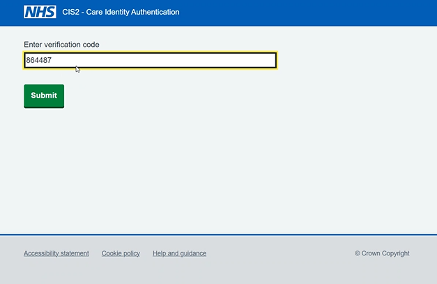 Screenshot of a page asking the user to enter their validation code