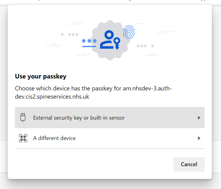 Screenshot of a popup asking the user to select which device has the passkey they intend to use