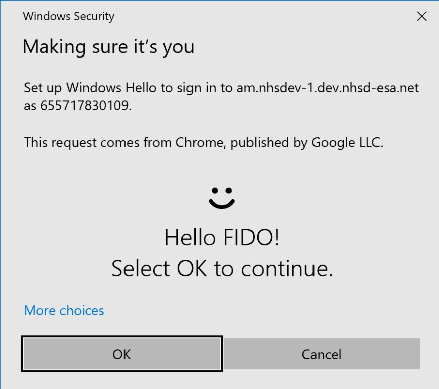Screenshot of Windows Hello for Business having identified the user