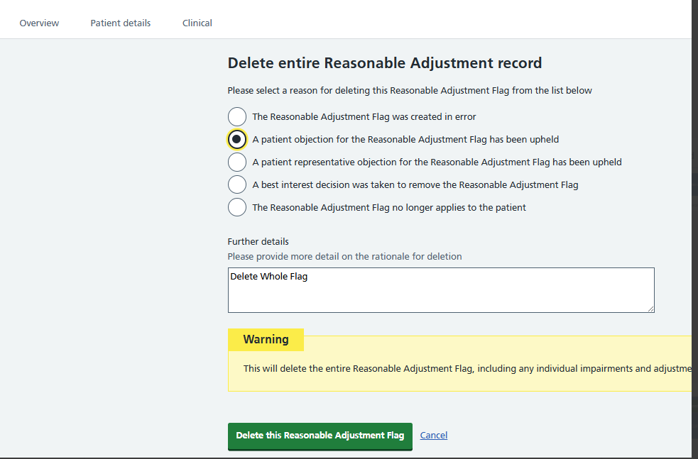 Reasonable adjustments - removing content