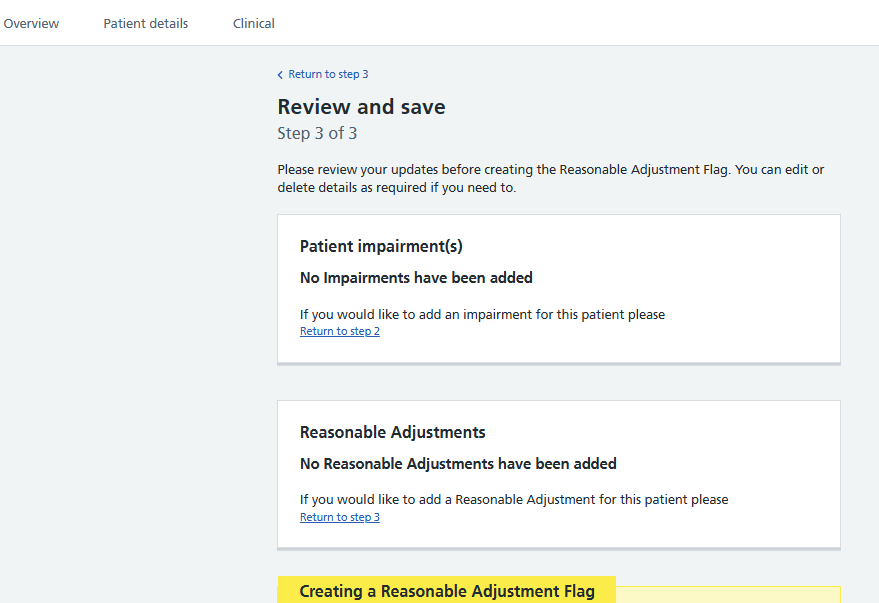Patient record in NCRS - review and save