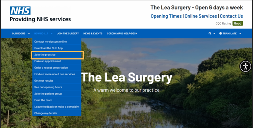 The Lea Surgery website menu