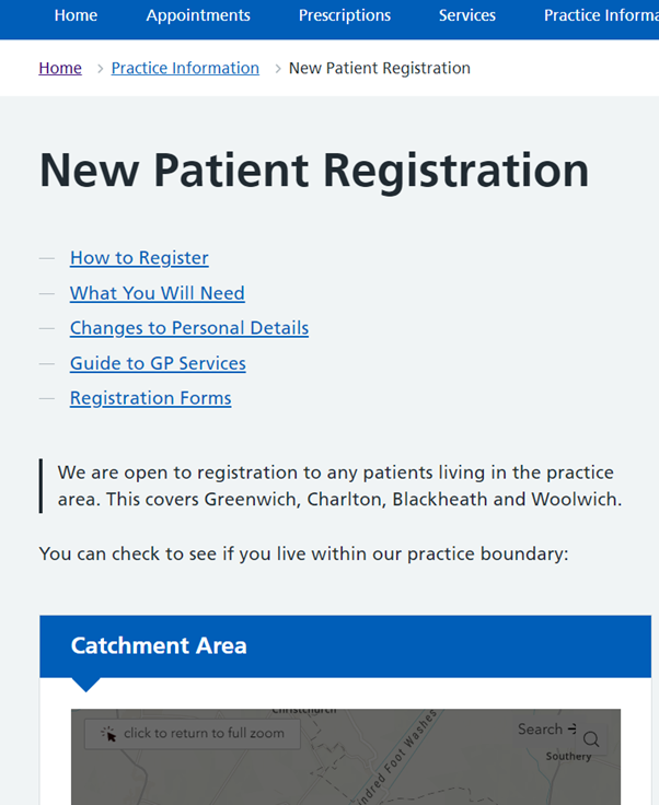 New patient registration page