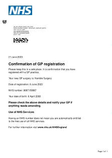 An example of a registration acceptance letter