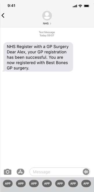 An example of a registration text message