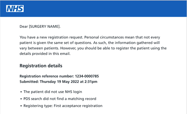Registration email wording