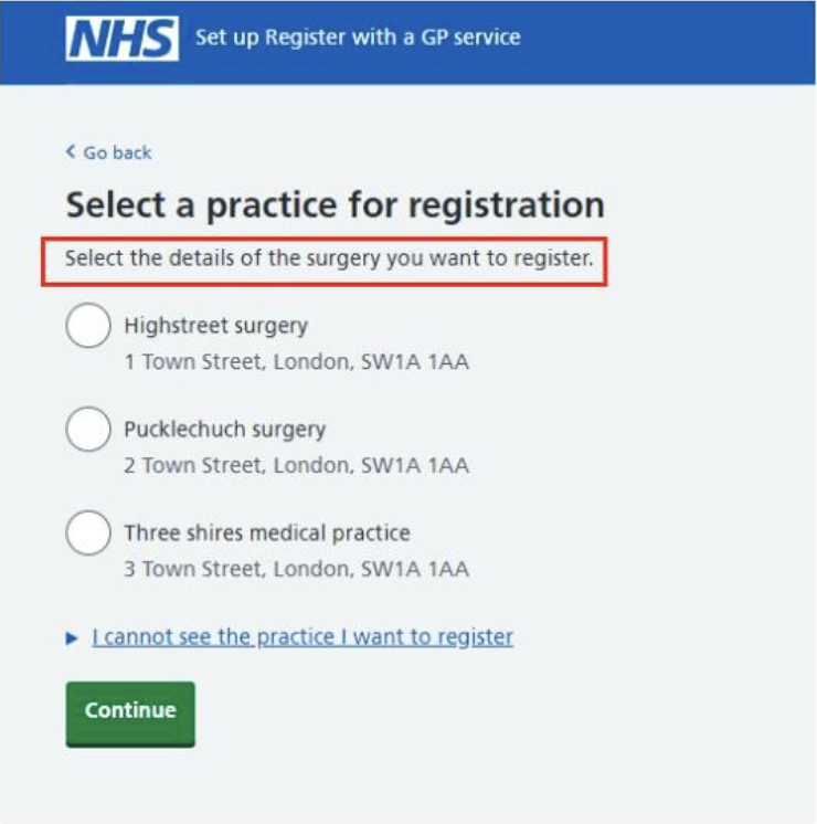 A screenshot of a page in the service. The page displays different practices to select to enrol in the service.