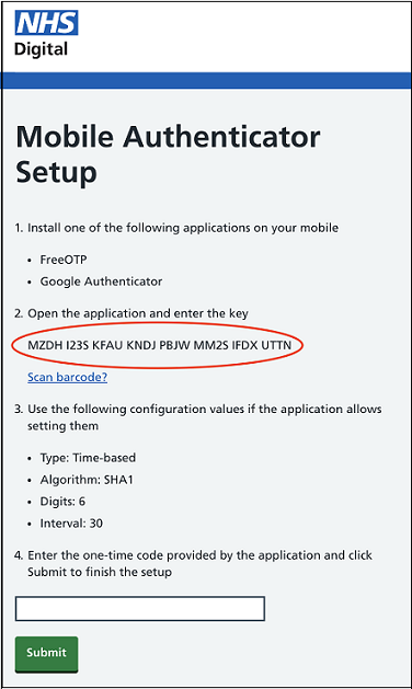Mobile authenticator setup with key 2