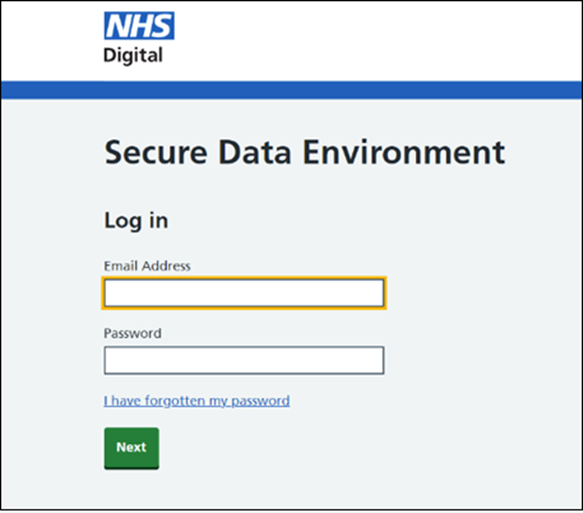 Secure Data Environment sign in window